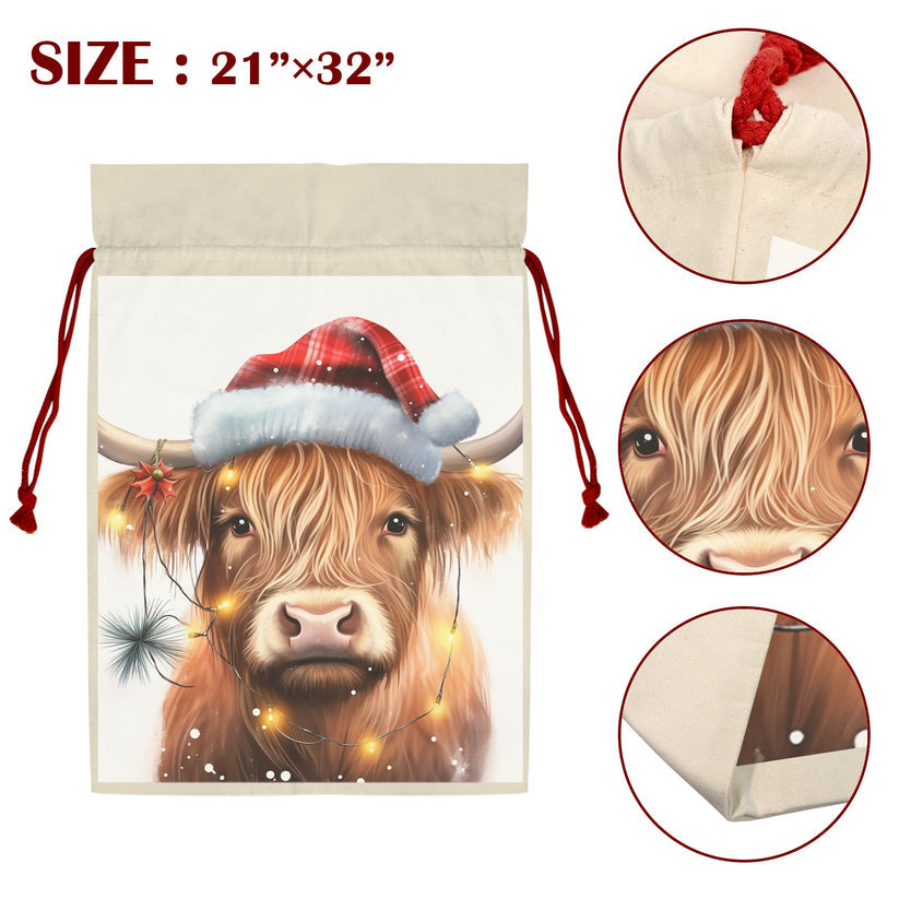 Christmas Gift Bag Vintage Santa Highland Cow