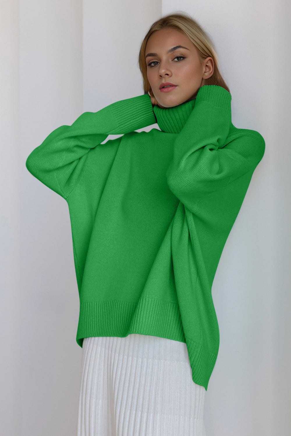 Basic Bae Turtleneck Dropped Shoulder Long Sleeve Sweater choice of colors