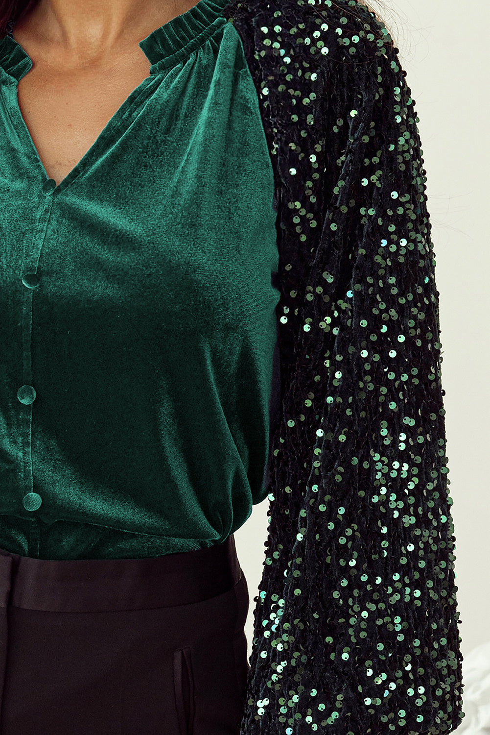 Sequin Sleeve Holiday Velvet Top choice of colors