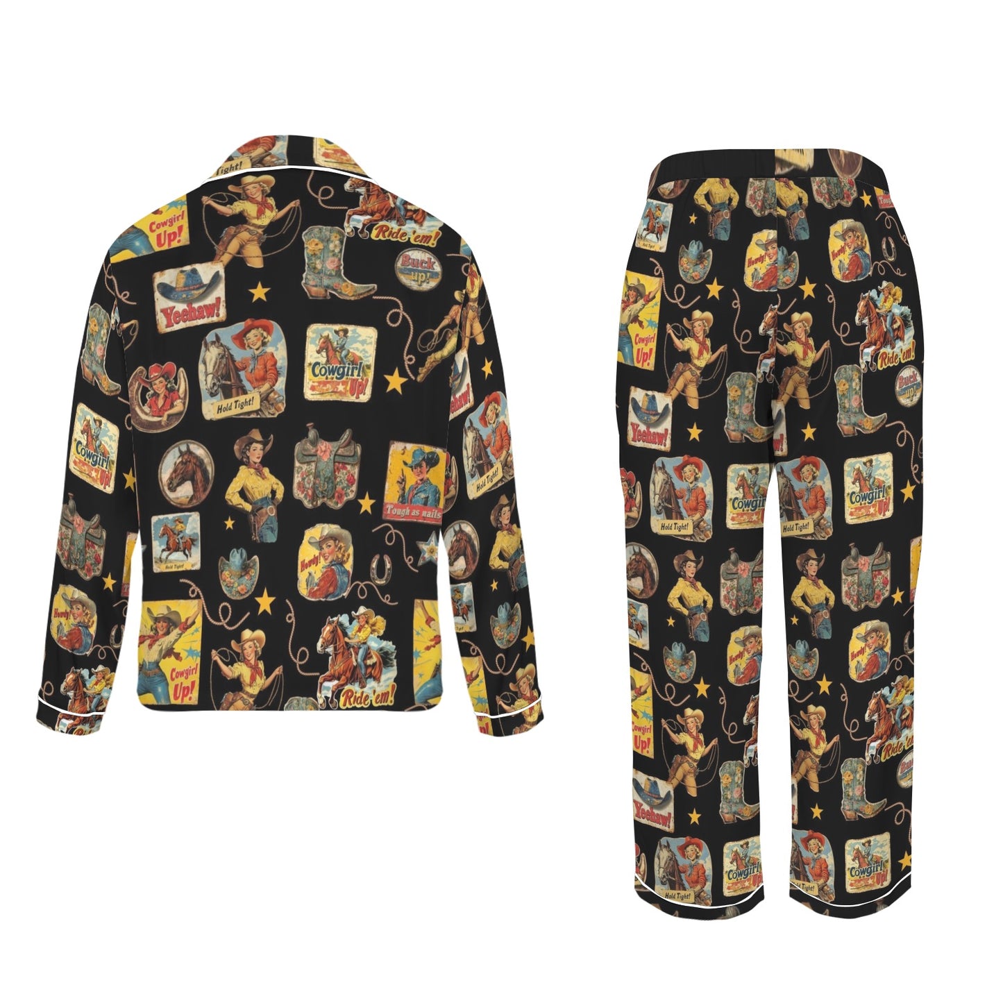 Vintage Cowgirl Collage Western Satin Pajamas