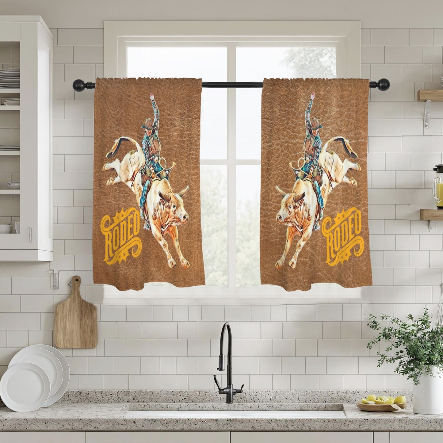 Rodeo Bullrider Window Curtains 28"x40" (2-Piece) Made in America