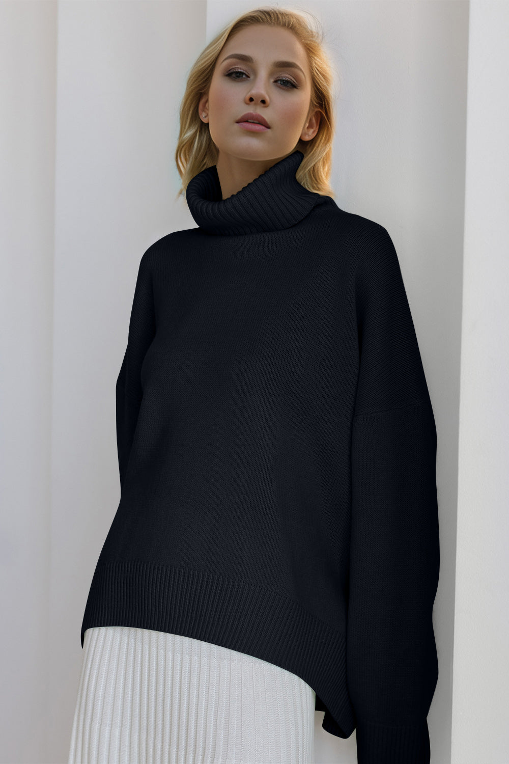 Basic Bae Turtleneck Dropped Shoulder Long Sleeve Sweater choice of colors