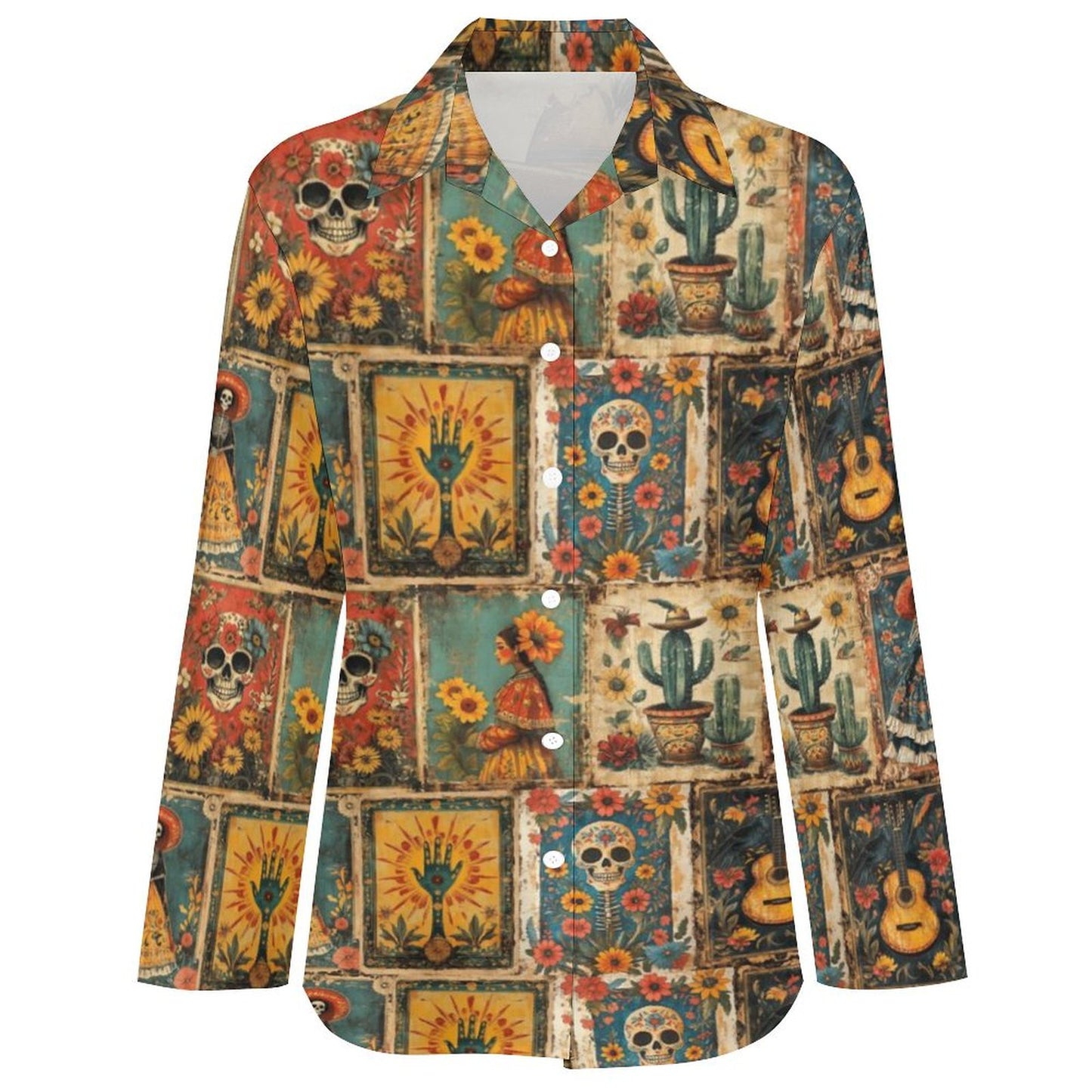 Colores de Mexico Dia de los Muertos Button Up Blouse