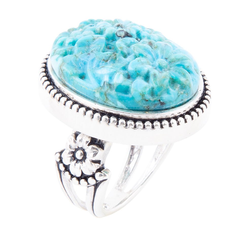 Barse Carved Blue Turquoise and Sterling Silver Cocktail Ring