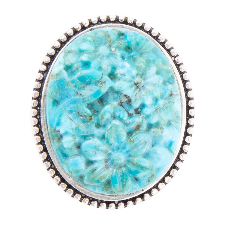 Barse Carved Blue Turquoise and Sterling Silver Cocktail Ring