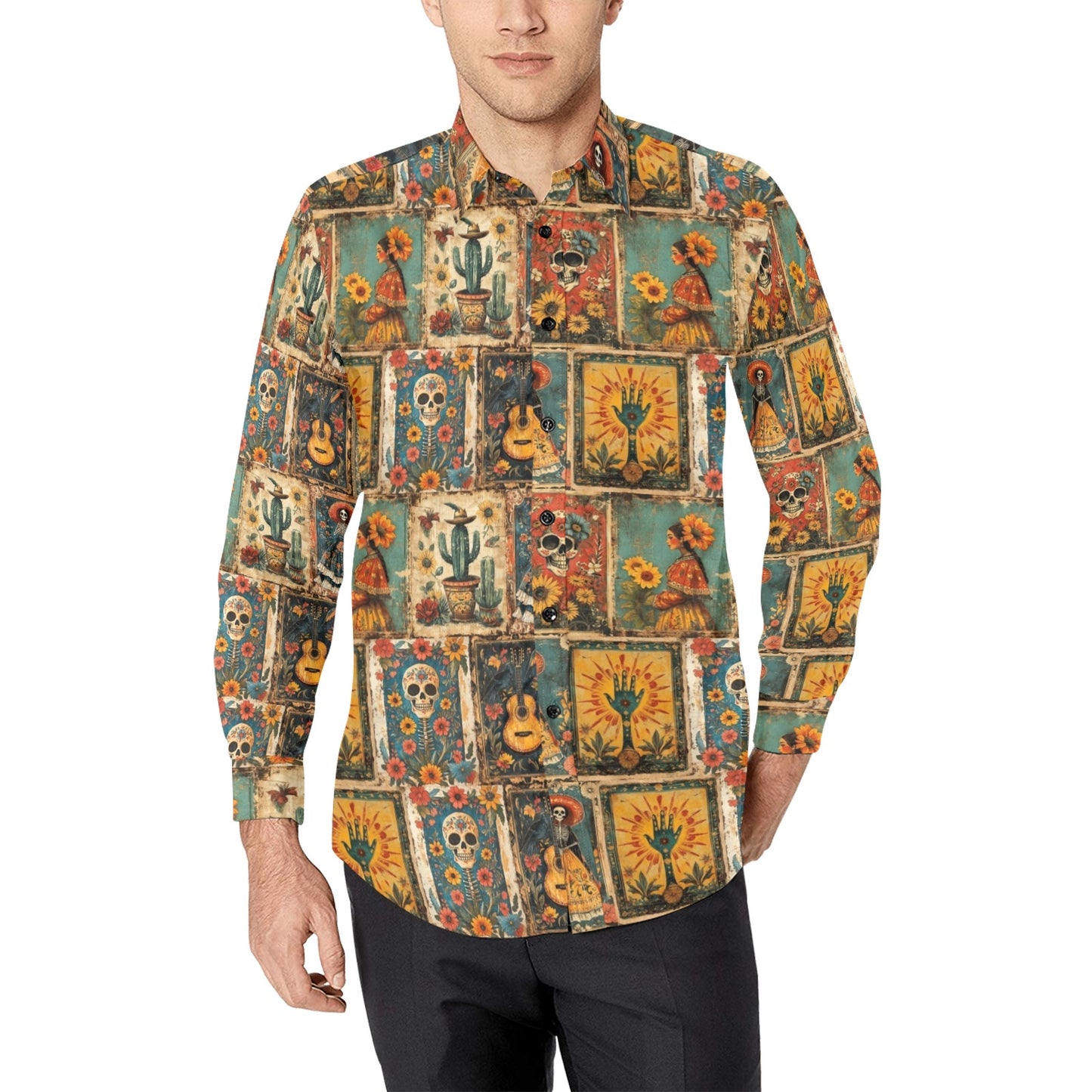 Colores de Mexico Dia de Los Muertes Button Up Shirt