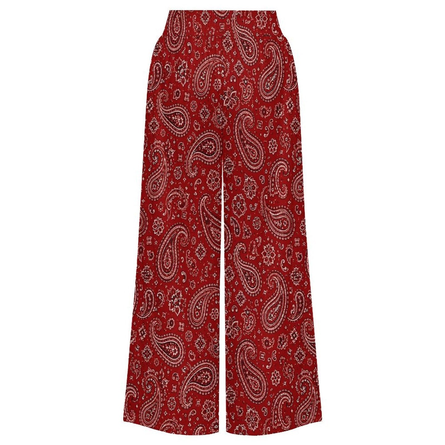 Baha Ranch Red Paisley Bandana Large Print High Waisted Wide Leg Pants