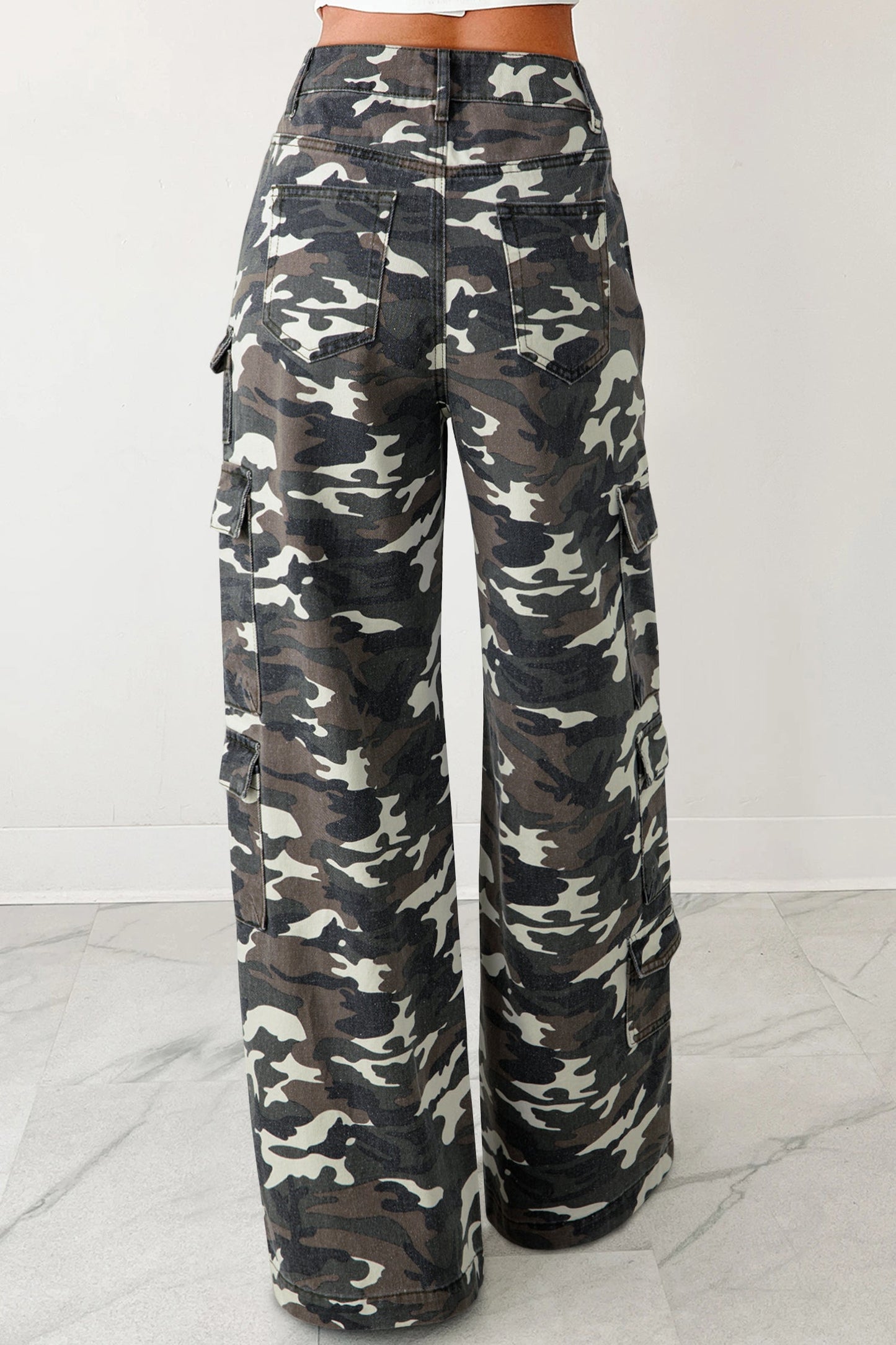 Camo Denim Cargo Wide Leg Pants choice of colors