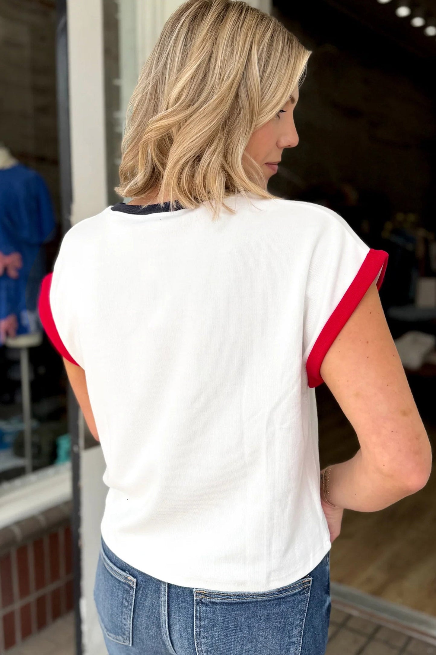Sequin Star USA Patch Colorblock Trim T-Shirt