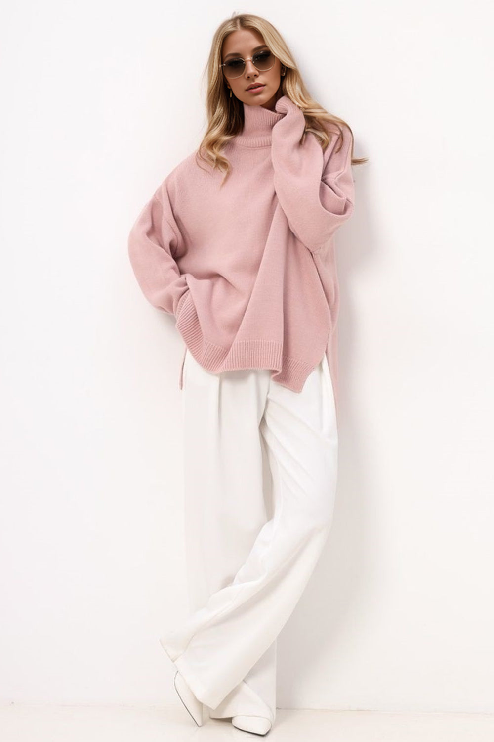 One Size Side Slit Turtleneck Long Sleeve Sweater choice of colors