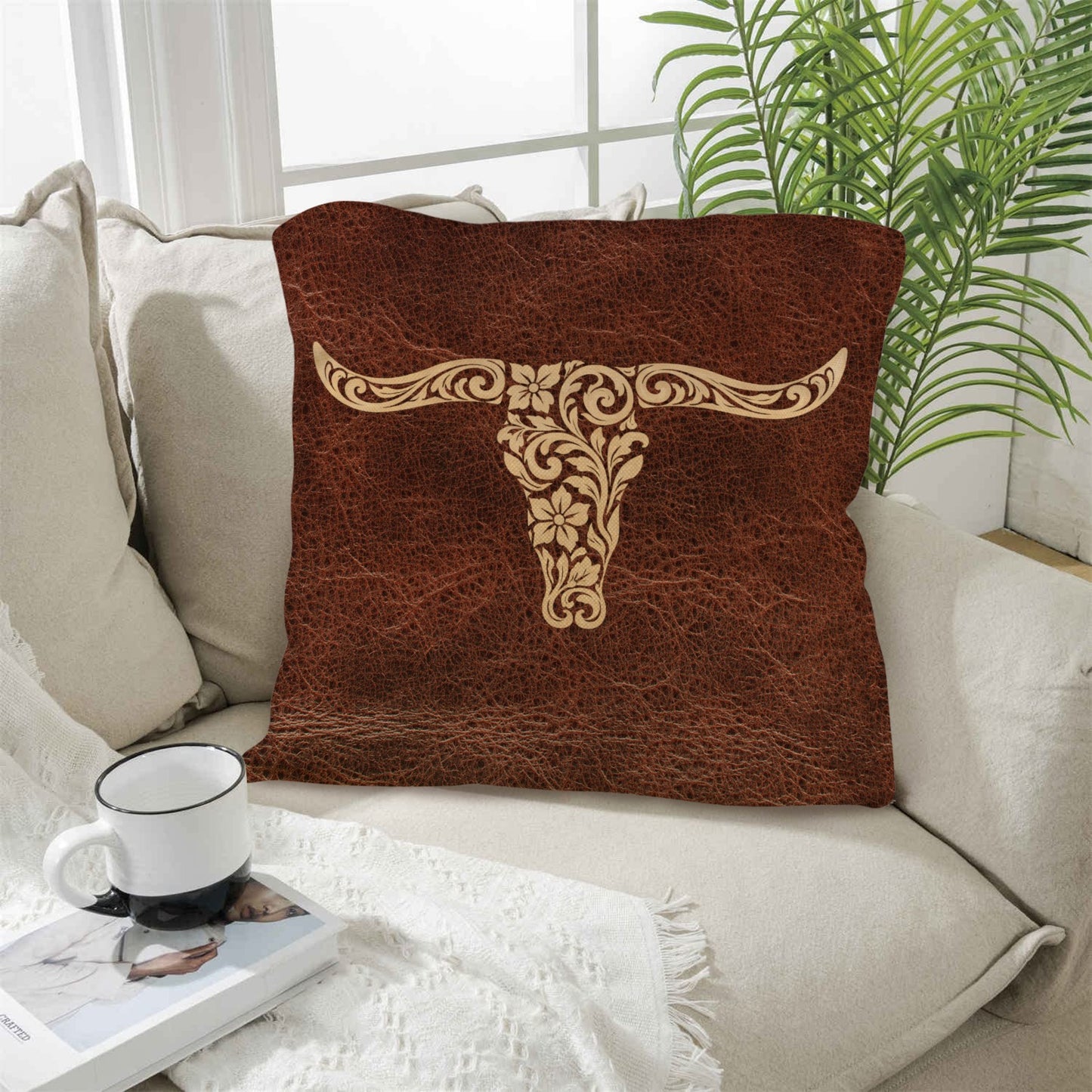 Baha Ranch Tooled Western Longhorn Pillow Case Made in America