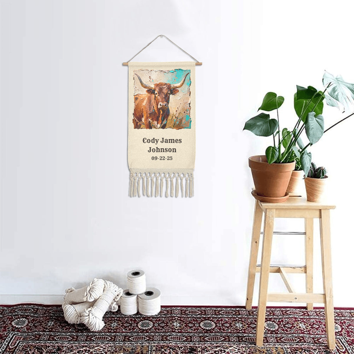 Baha Ranch Longhorn Nursery Cowboy Customized Wall Hanging Made in America