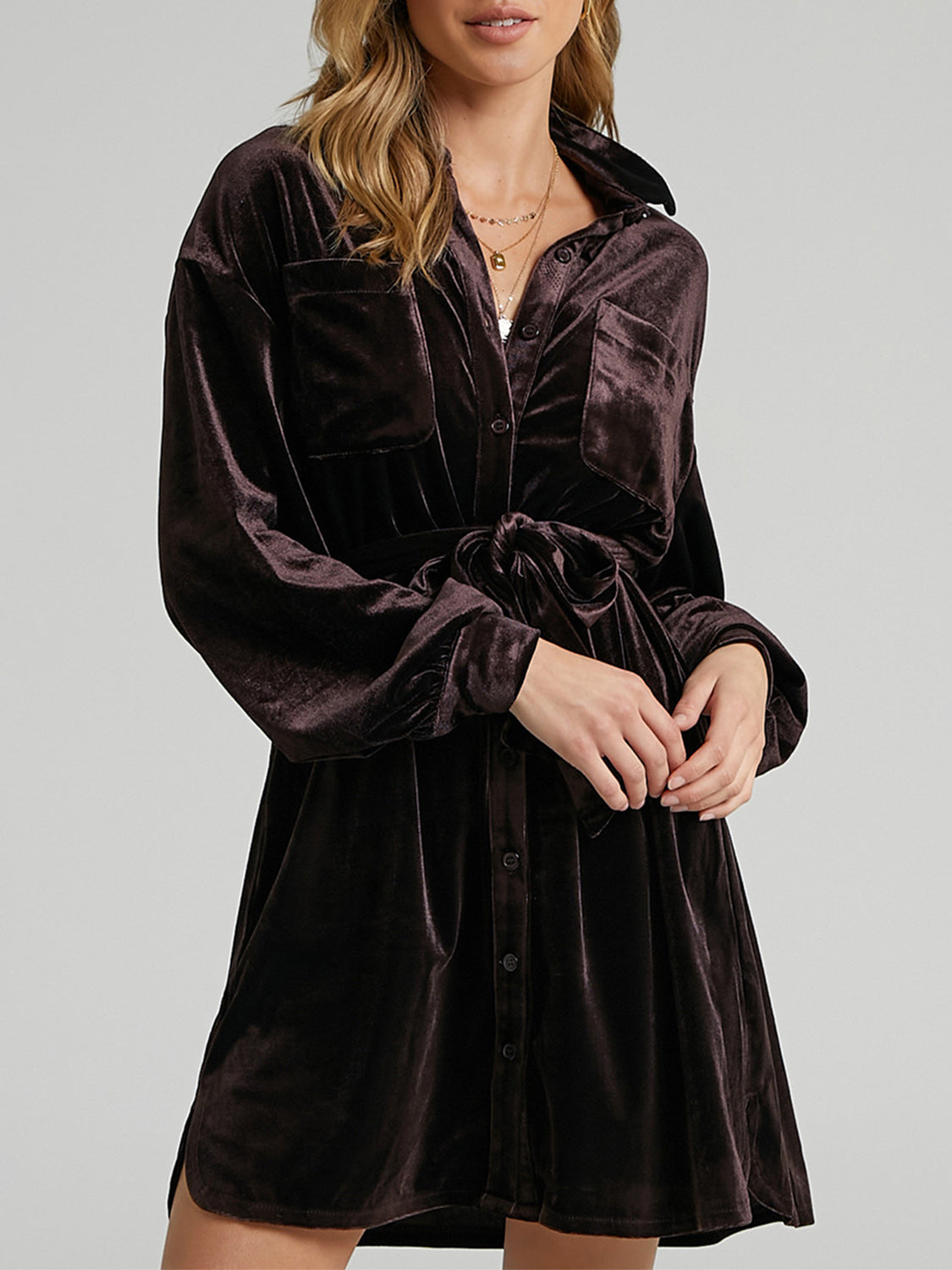 Collared Neck Button Down Long Sleeve Mini Dress Duster Choice of colors