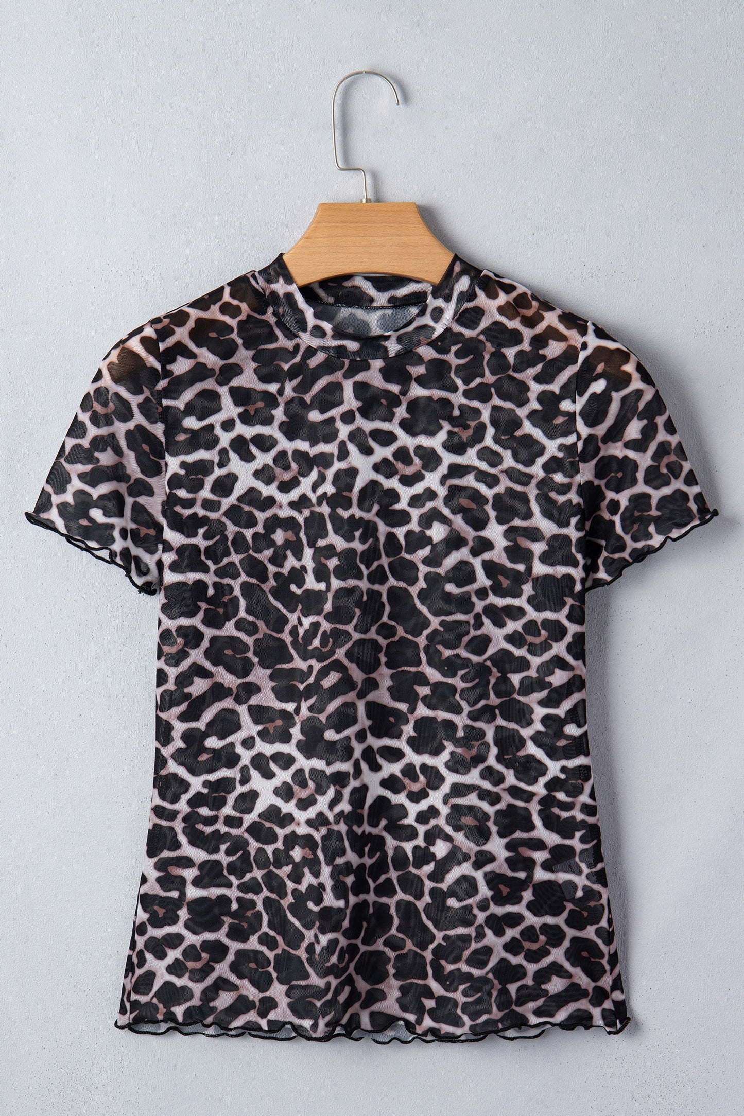 Leopard Sheer Mesh Short Sleeve Top