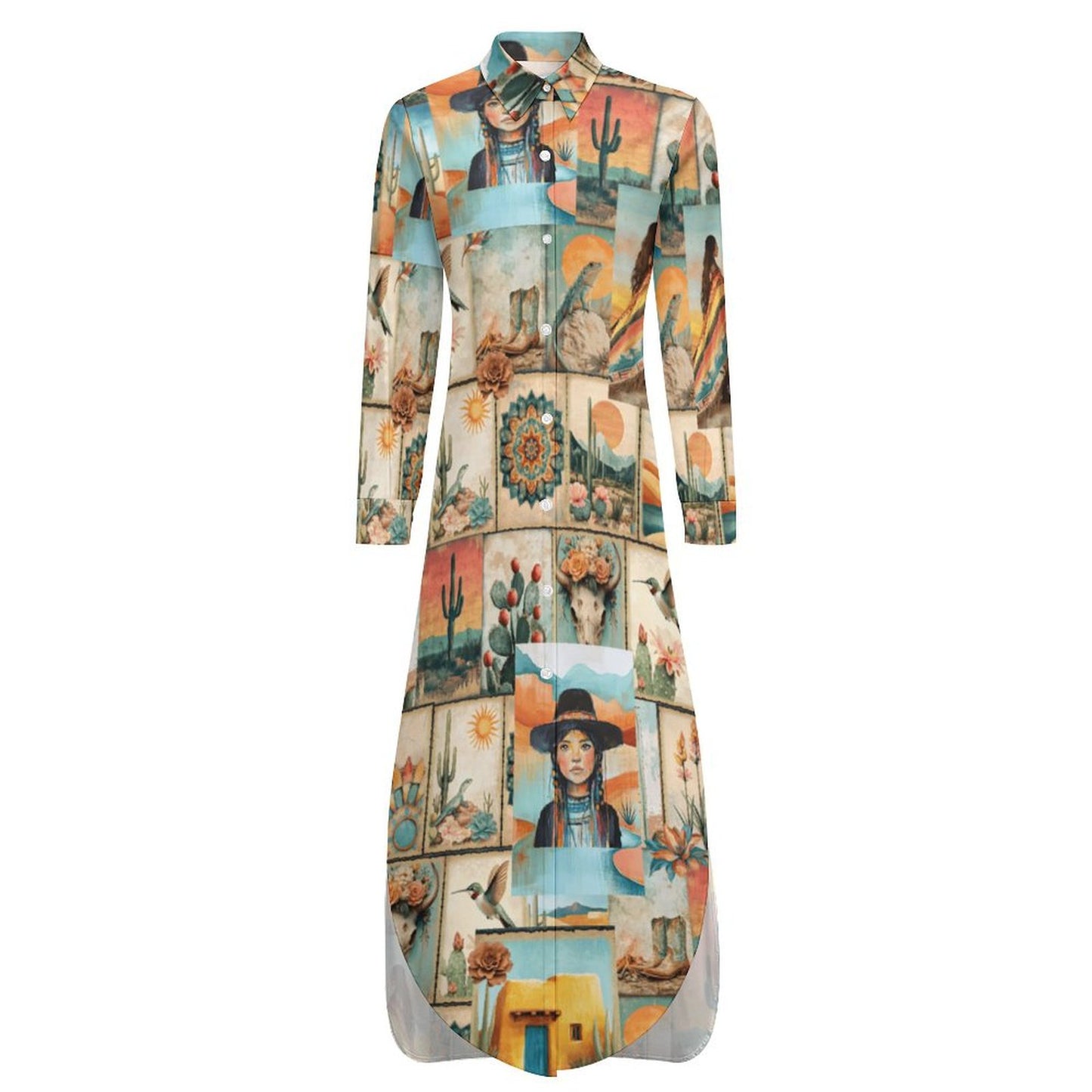 Colores de Mexico Pictures of the Southwest Button-Up Long Sleeve Shirt Dress Duster