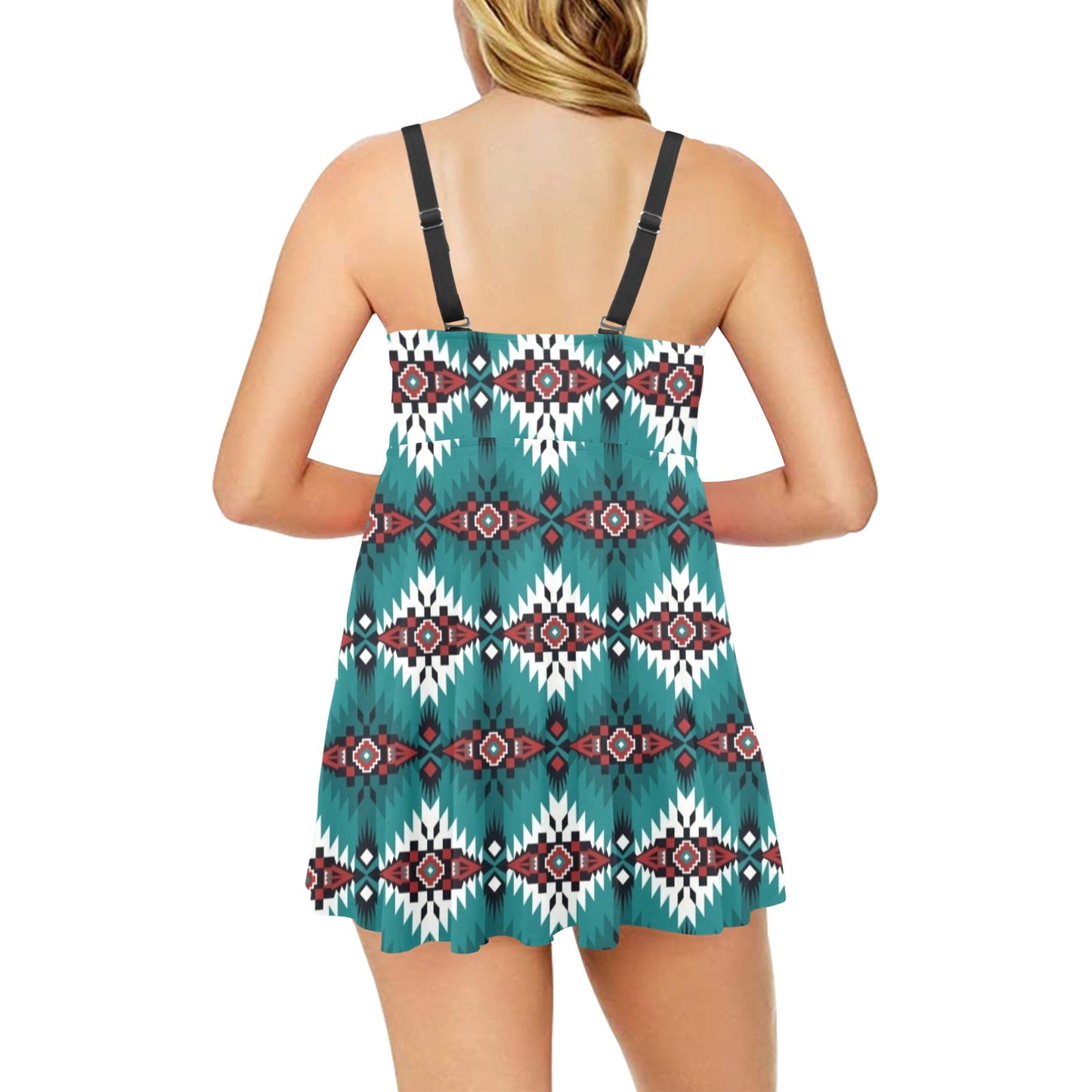 Teal Aztec Swim Dress & Shorts Set