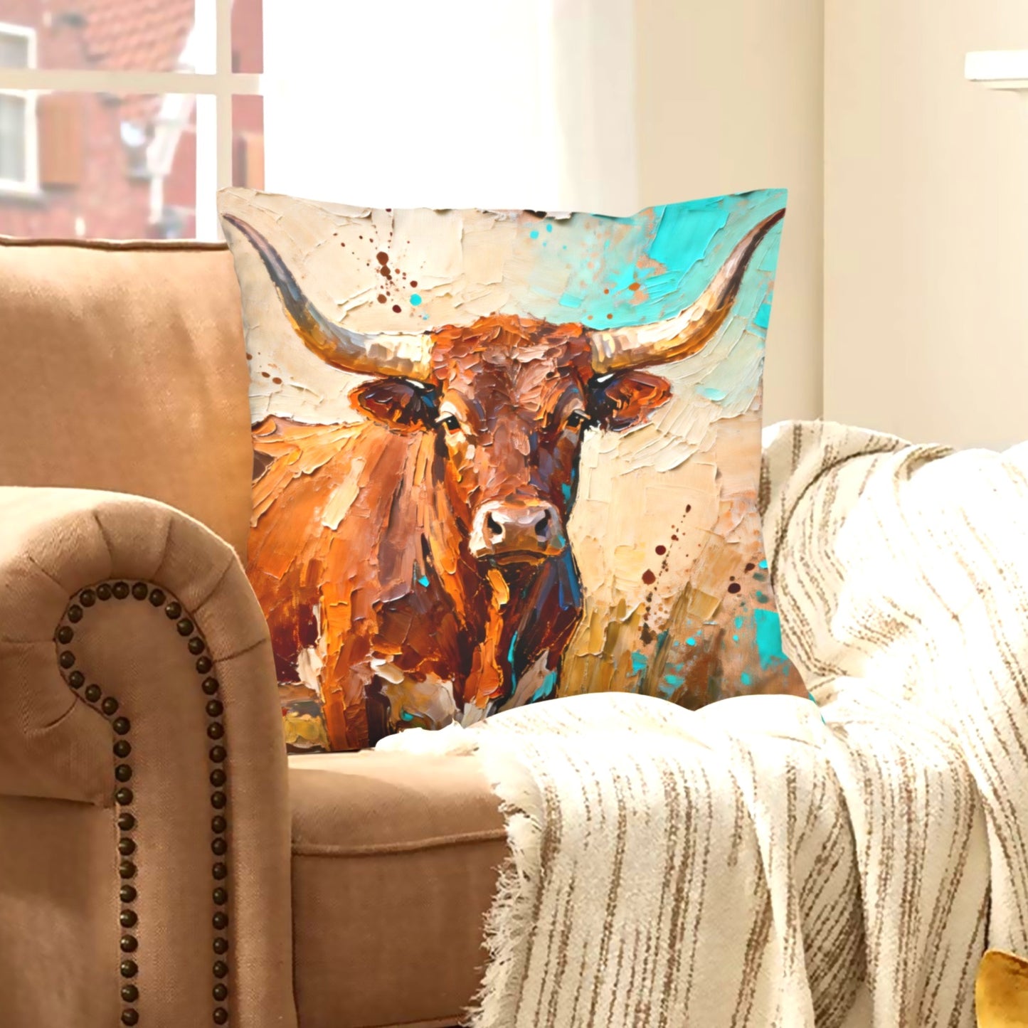 Baha Ranch Painted Bull Velvety Soft Pillow Case Made in America