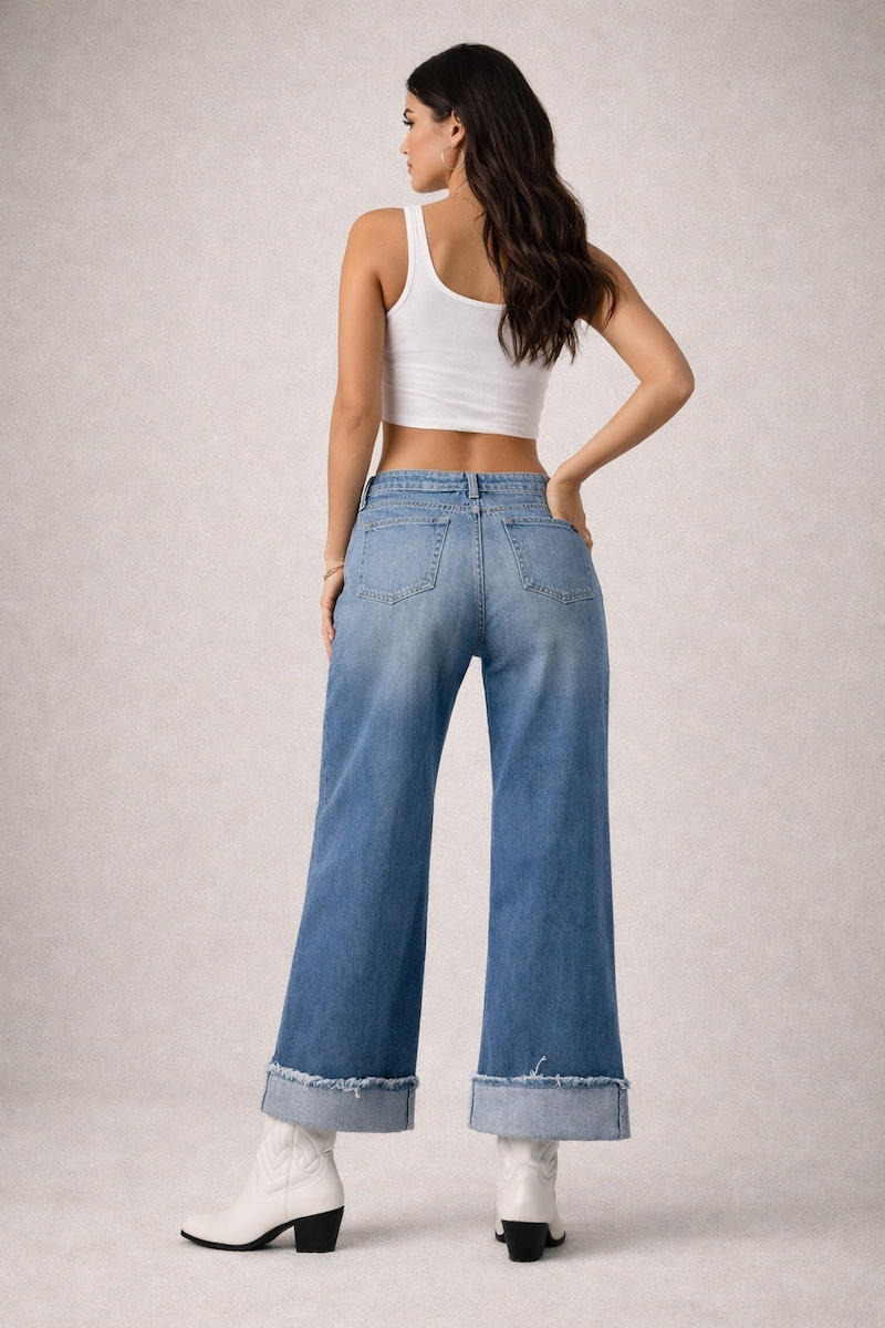 GJG Low Rise Cuffed  Western Jean with Pink Vinyl Croc Panels