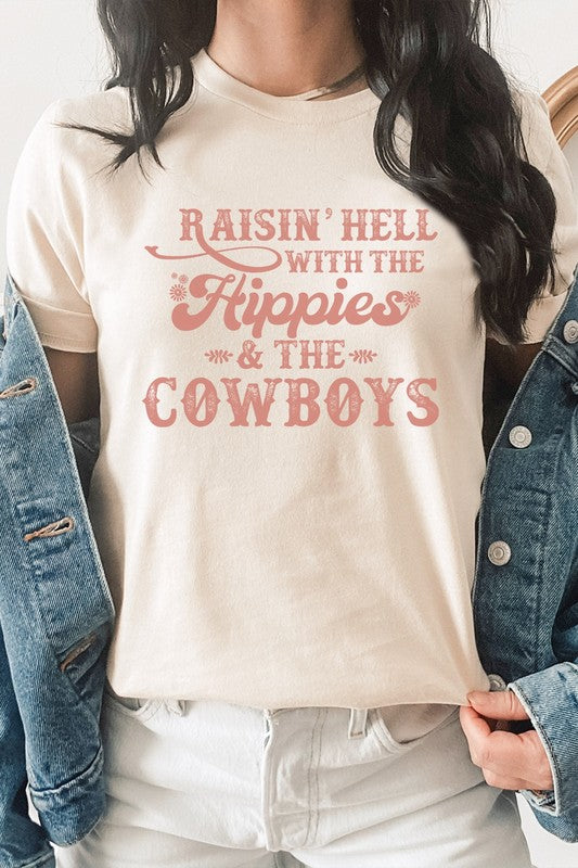 Raisin Hell With Hippies and Cowboys Graphic Tee choice of colors