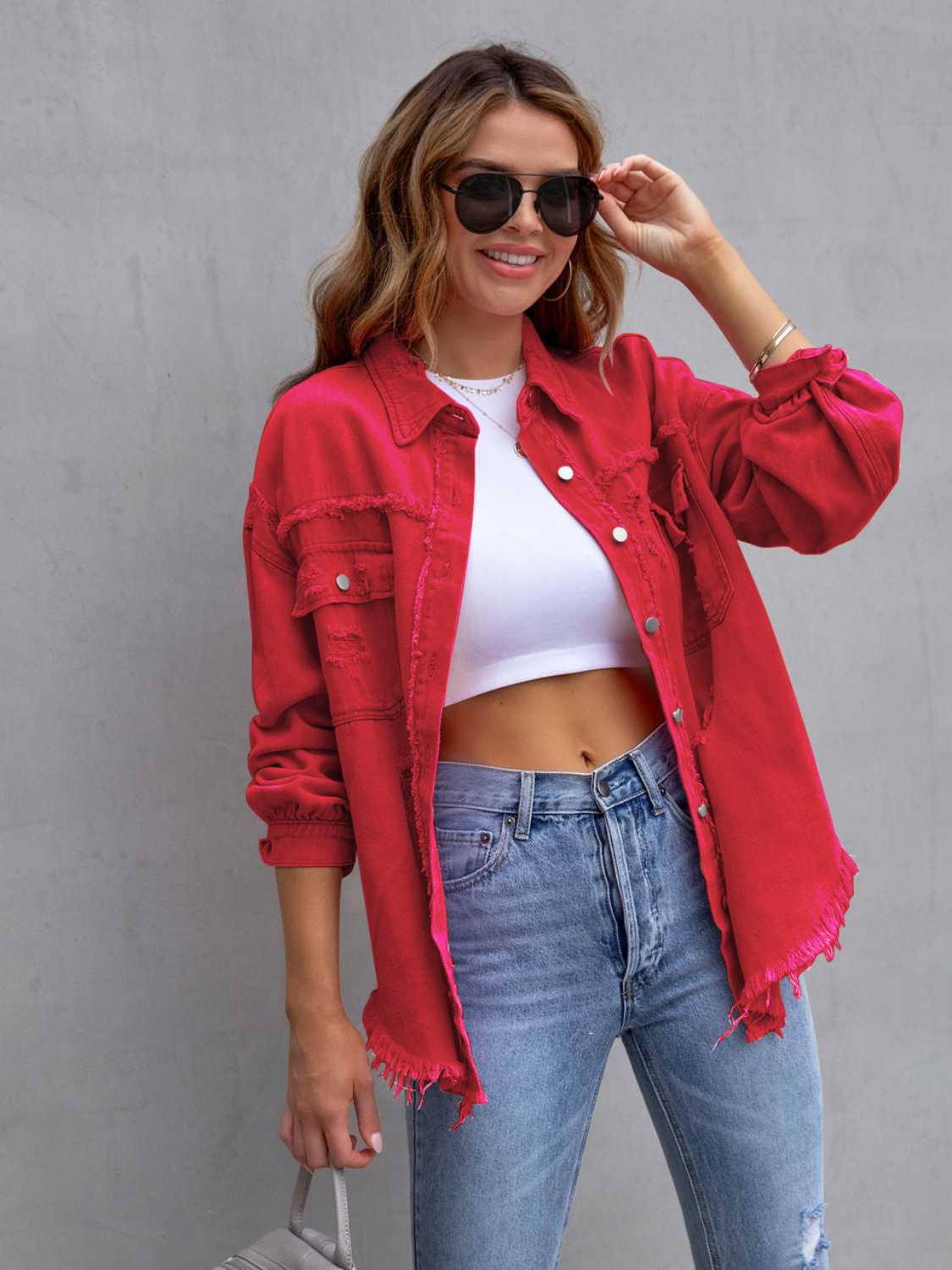 Distressed Drop Shoulder Denim Jacket choice of colors