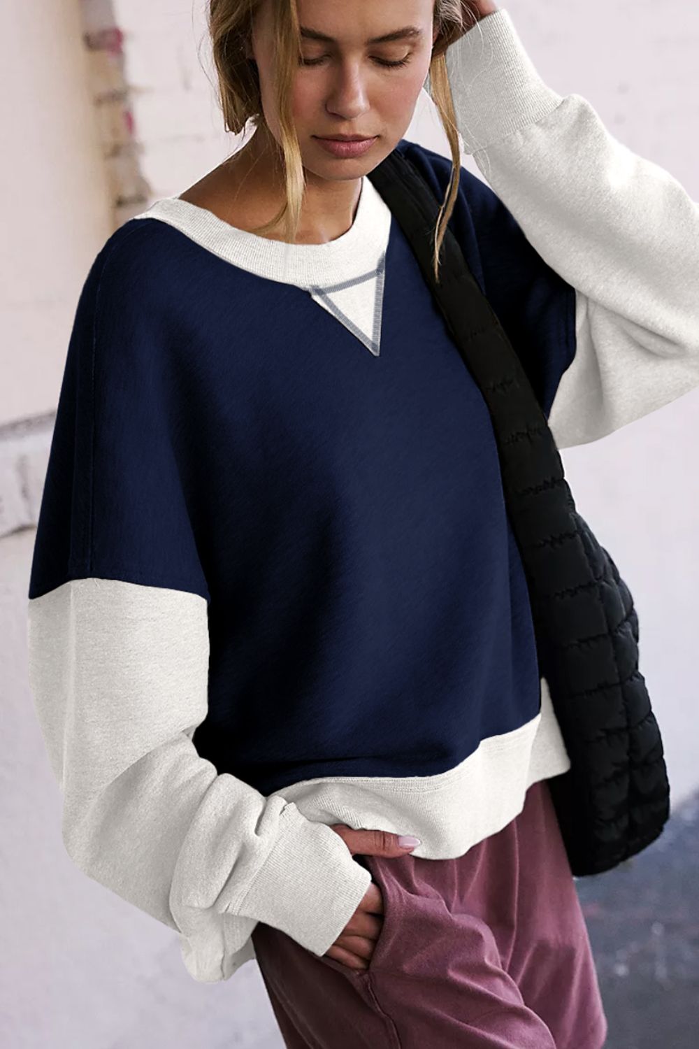 Color Block Round Neck Long Sleeve Sweatshirt choice of colors