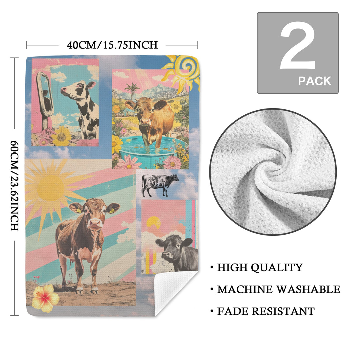 Baha Ranch Set of 2 For The love of cows Kitchen Towels Made in America