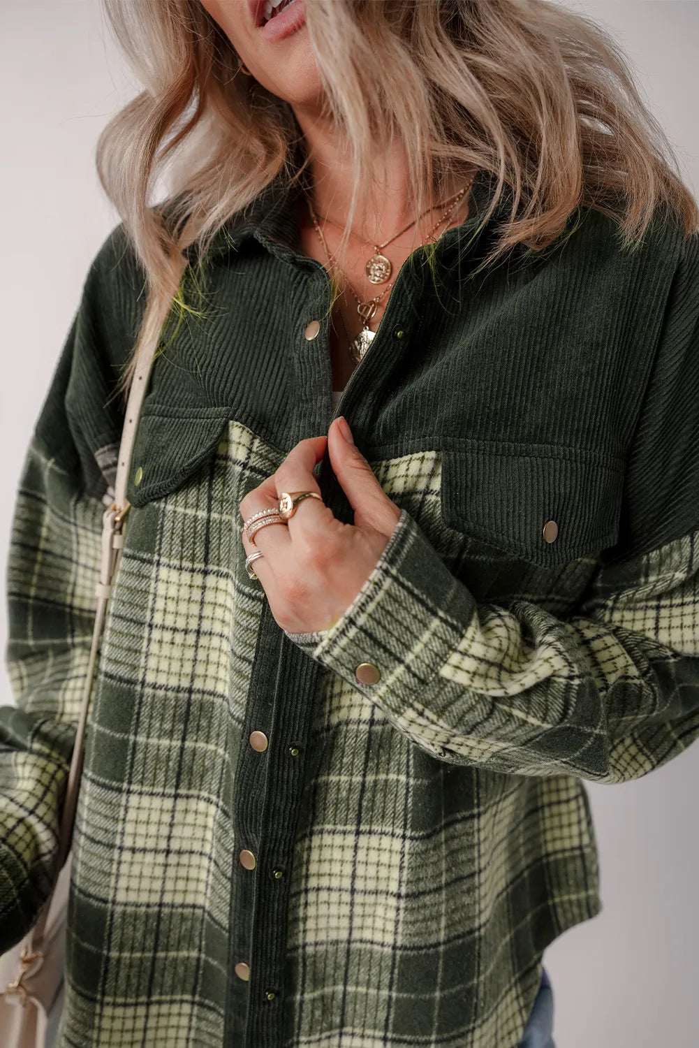 Oliver Corduroy Plaid Button Up Long Sleeve Jacket