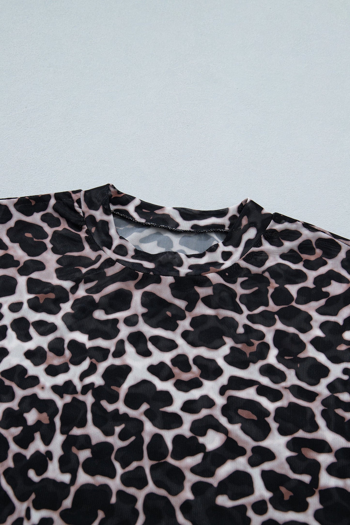 Leopard Sheer Mesh Short Sleeve Top