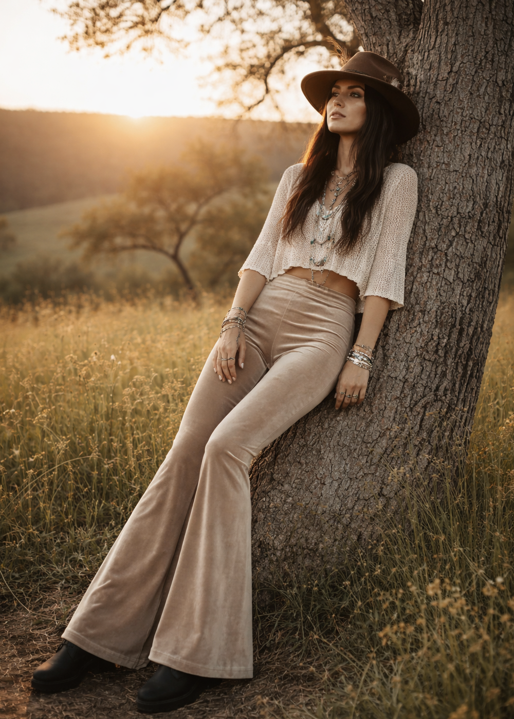 Champagne Please Velvet Flared Bell Bottom Pants