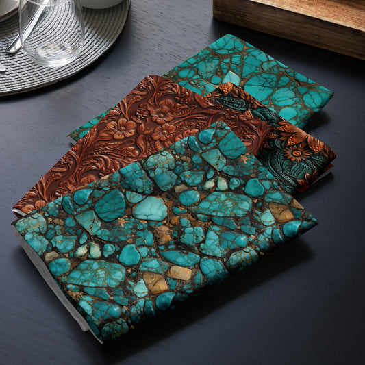 Set of 4 Turquoise and Leather Cloth Napkin Set