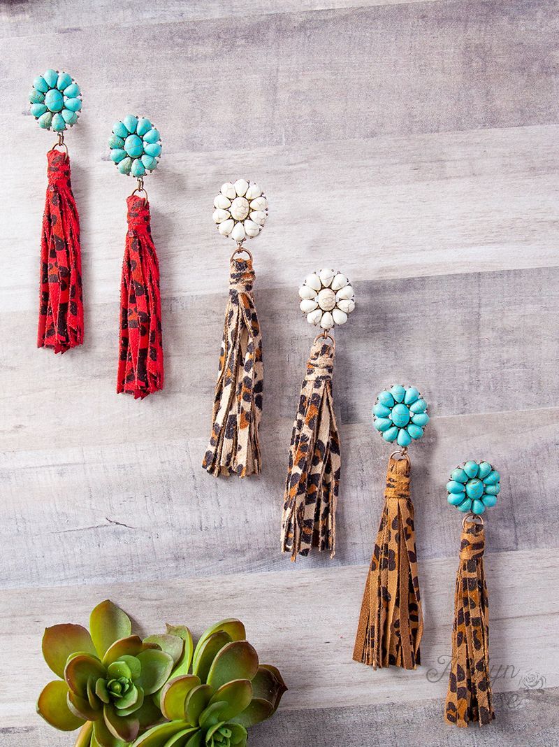 Keep Company Leopard Fringe Earrings, Red