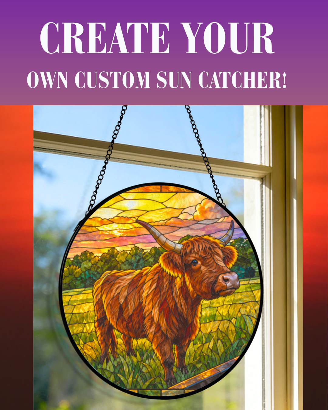 Baha Ranch Customizable Personalized Stained Glass Suncatcher 9.8" x 9.8" - Create Your Own Made in America