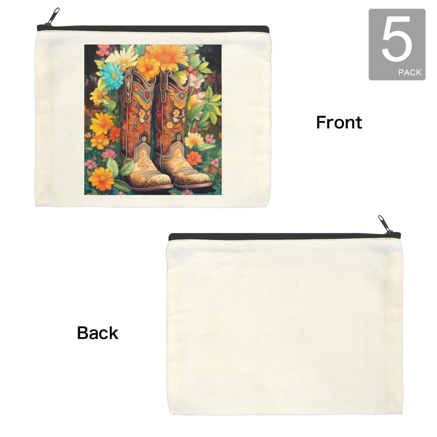 Floral Cowboy Boots Cosmetic Bag  Pack of 5 Made in America