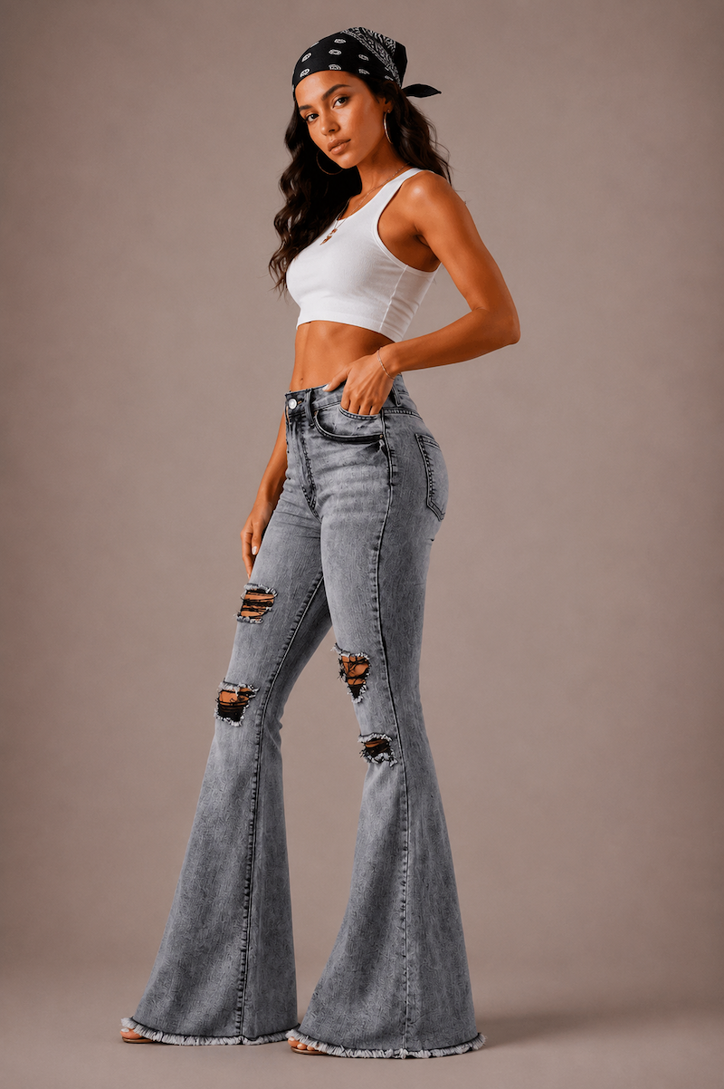 GJG Storm Bell Bottom Jean in Charcoal Grey