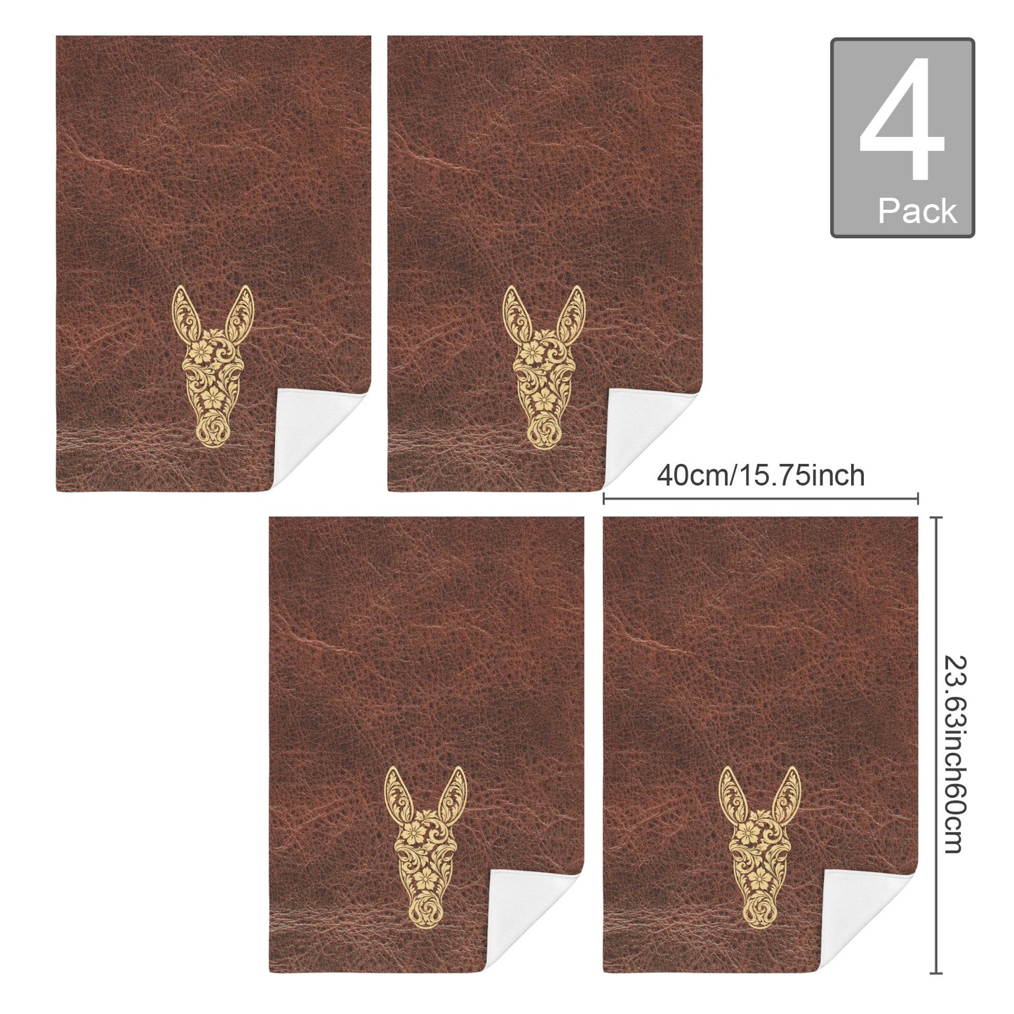 Baha Ranch Tooled Donkey Set of 4 Kitchen Dish Towels Made in America