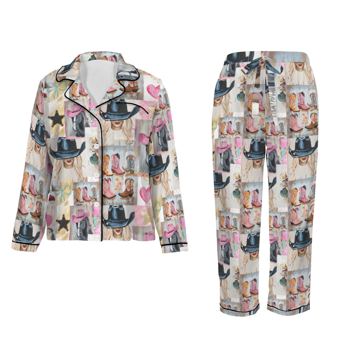 Danilo Painted Cowgirl Western Satin Long Pajama Set