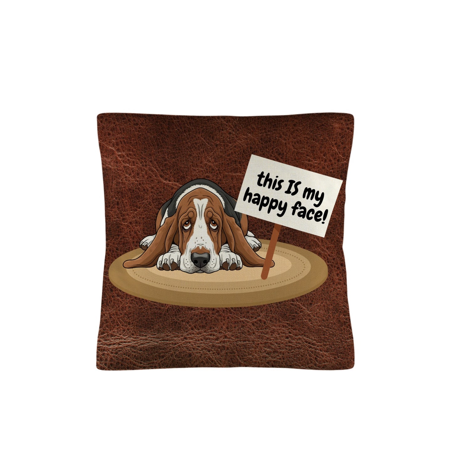 Baha Ranch Basset Hound This is My Happy Face Throw Pillow Case Made in America