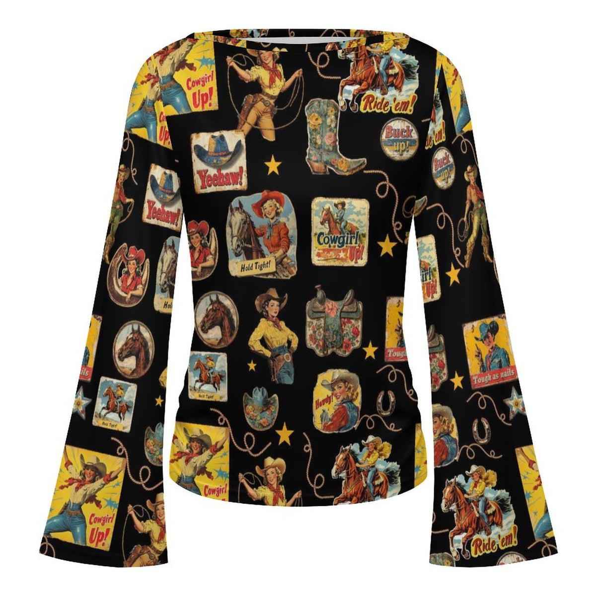 Baha Ranch Vintage Cowgirl Flare Sleeve Top
