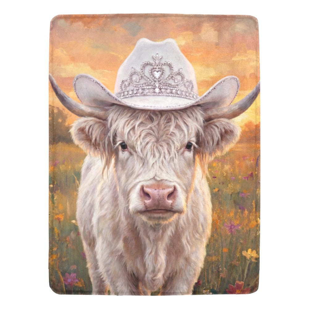 Rhinestone Cowgirl Highland Cow Ultra Soft Minky Fleece Throw Blanket 60" x 80" Made in America