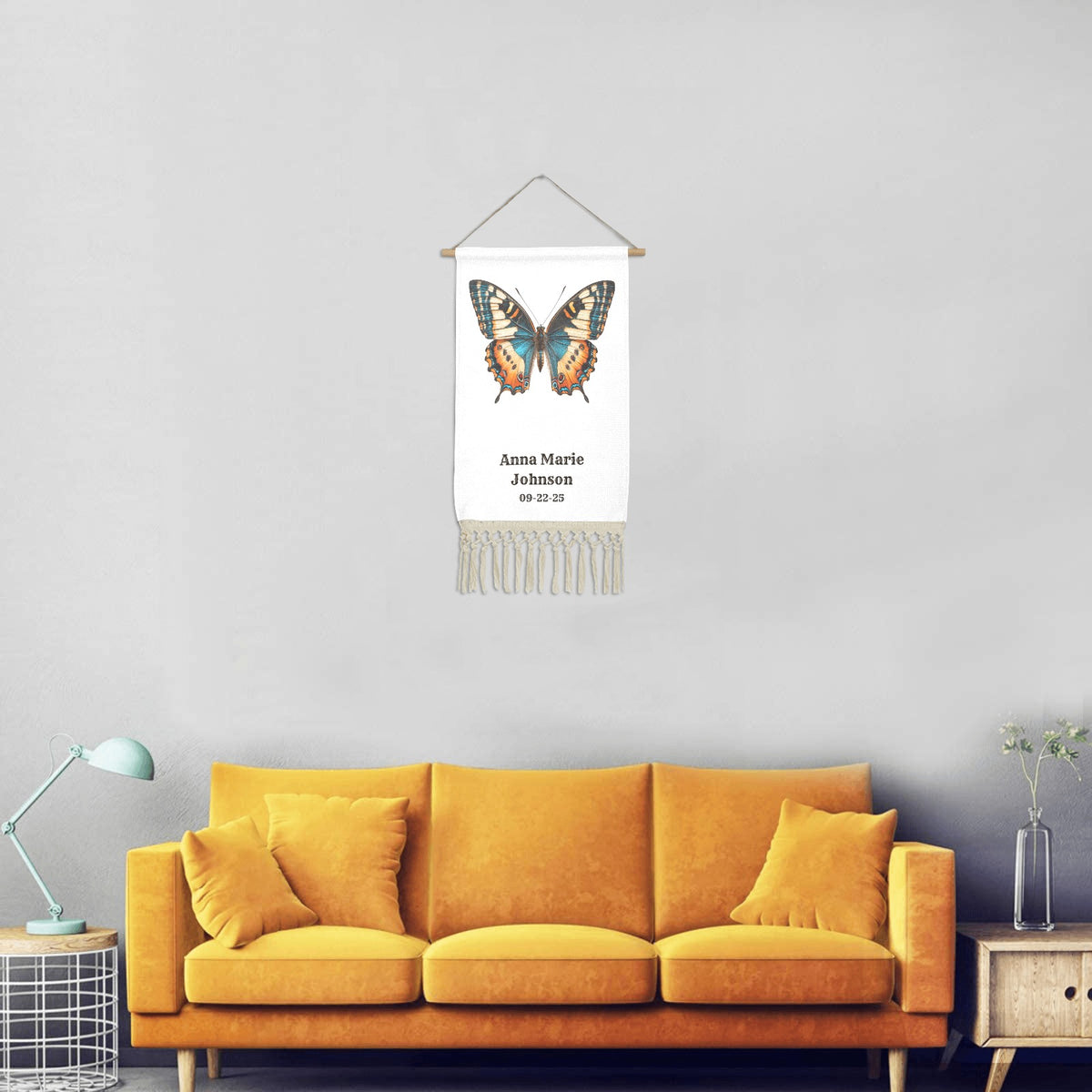 Baha Ranch Butterfly Nursery Decor Wall Hanging Linen Poster Made in America