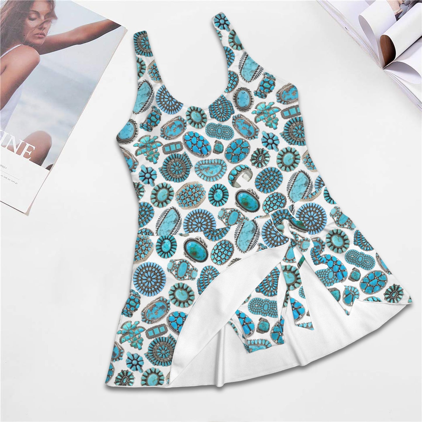 All Turquoise Skirted Swimsuit