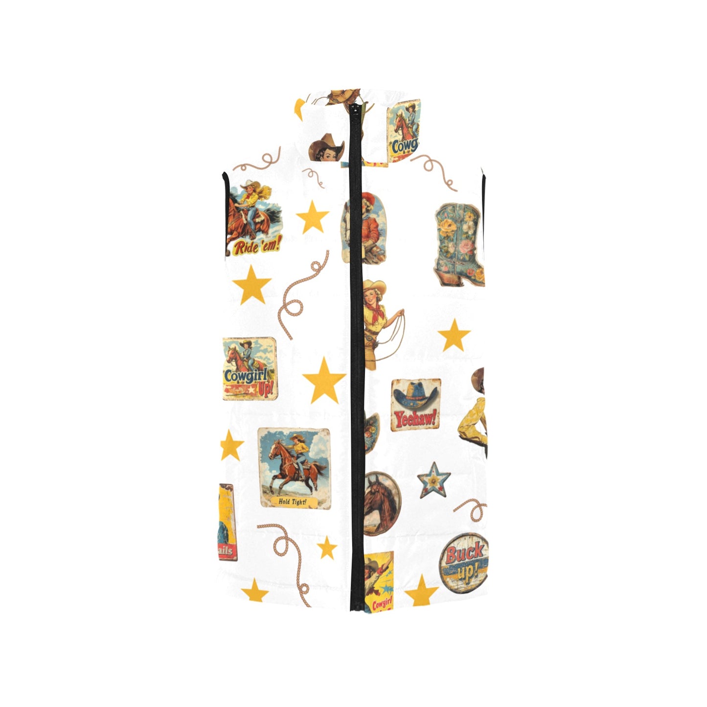 Vintage Cowgirl Collage Puffy Vest