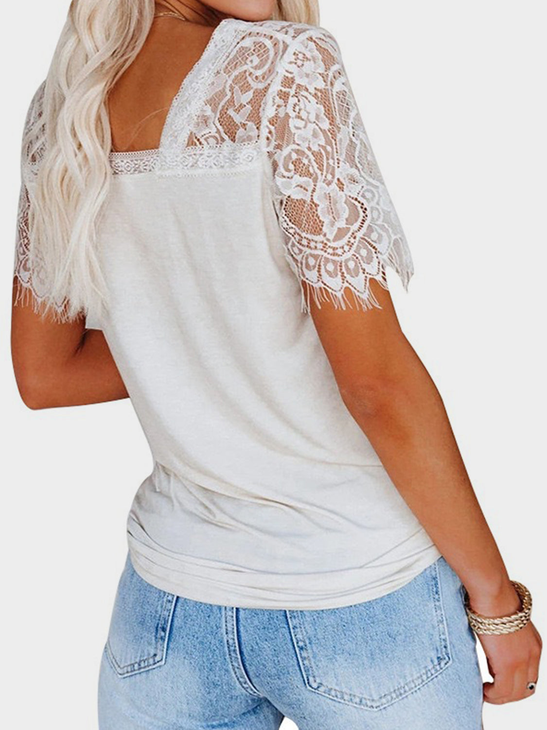 Lace Patchwork V-Neck Short Sleeve T-Shirt choice of colors