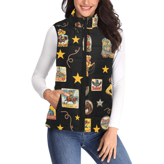 Vintage Cowgirl Collage Western Puffy Vest