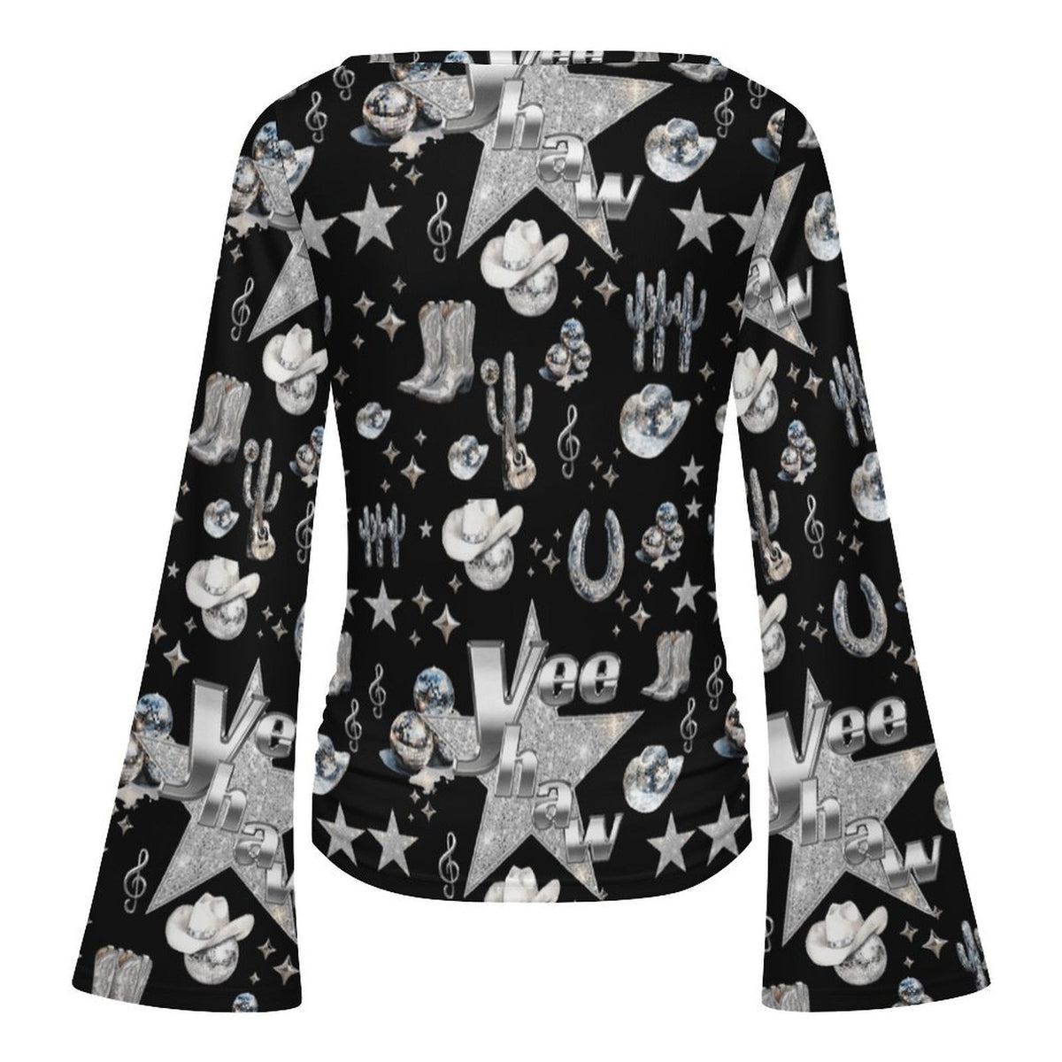 Baha Ranch Yeehaw Rhinestone Cowgirl Flare Sleeve Top