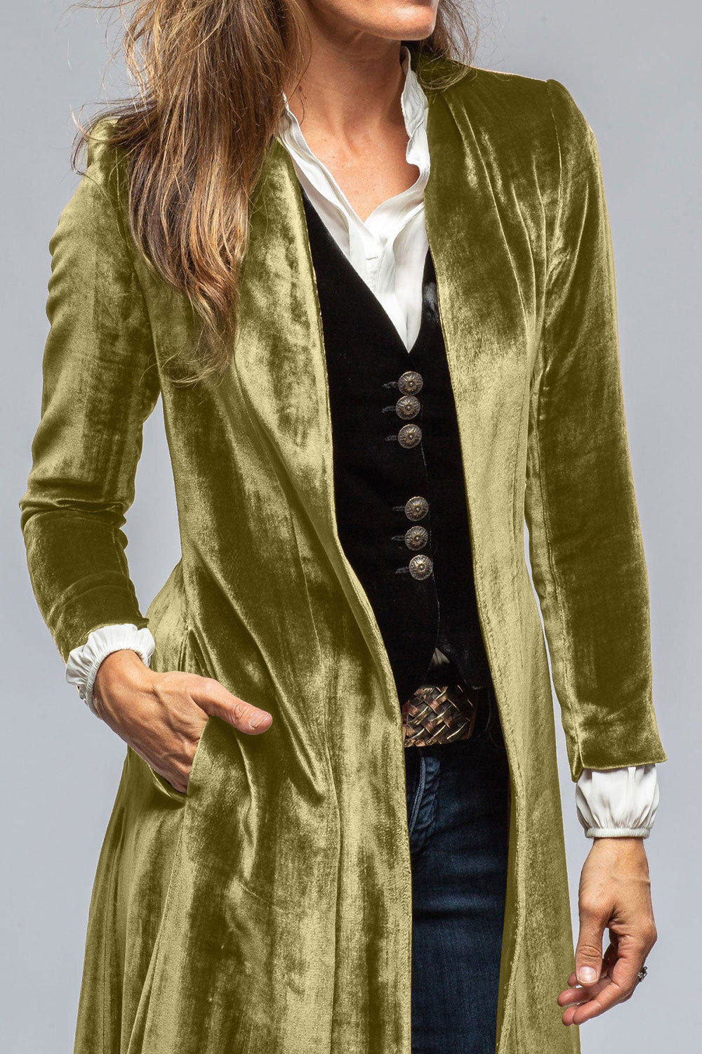 Velvet Slit Back Open Front Cardigan Duster