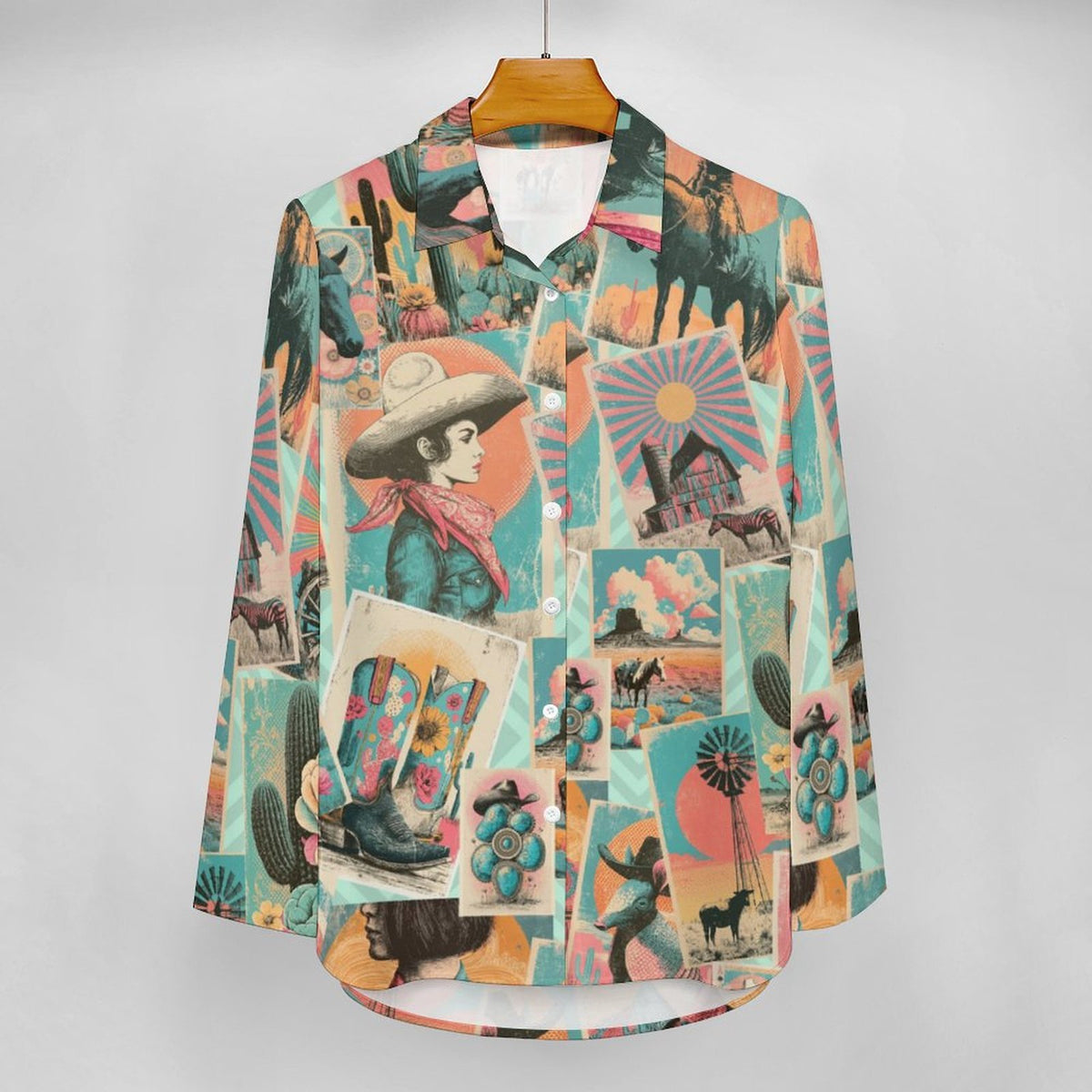 Baha Ranch Honky Tonk Kitsch Cowgirl Button Up Blouse