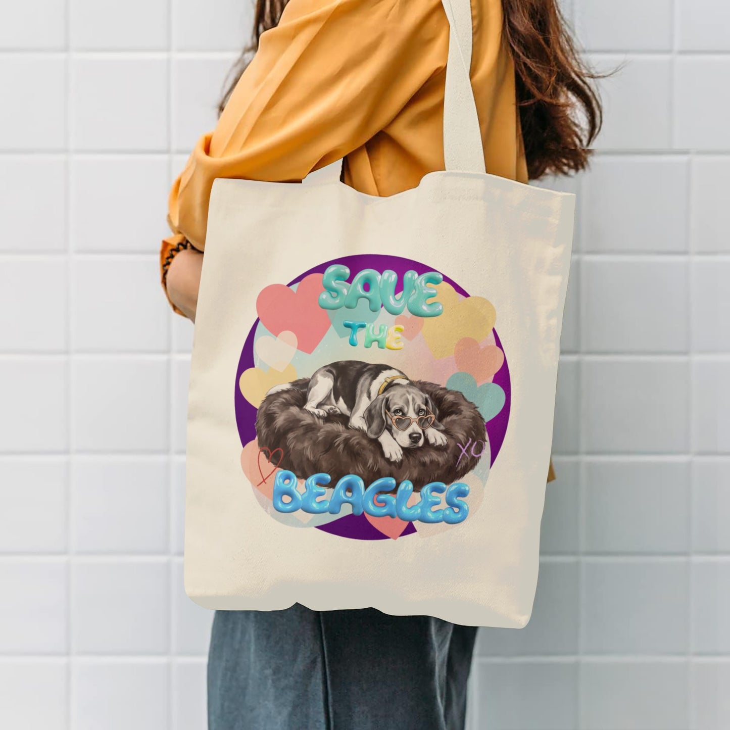 Baha Ranch Save The Beagles Cotton Tote Bag Made in America