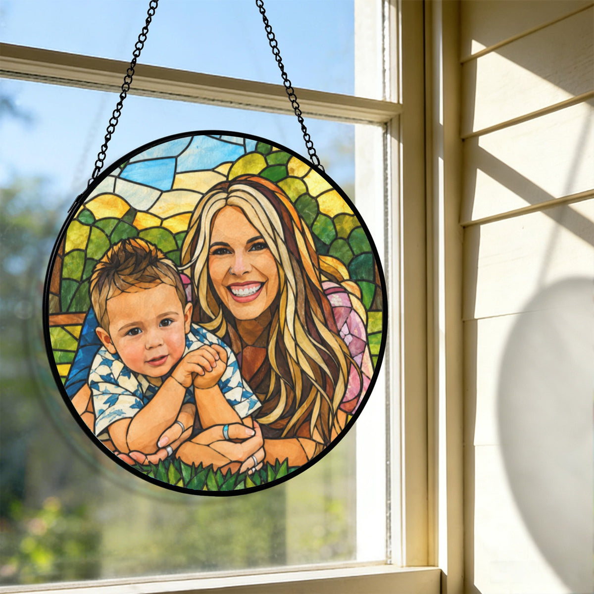 Baha Ranch Customizable Personalized Stained Glass Suncatcher 9.8" x 9.8" - Create Your Own Made in America