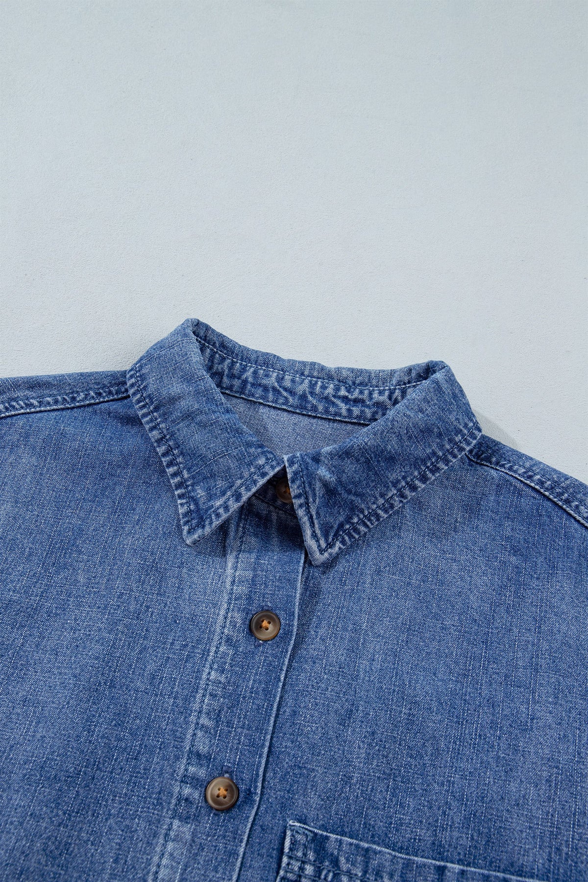 Denim Chest Pocket 3/4 Sleeve Loose Buttoned Shirt